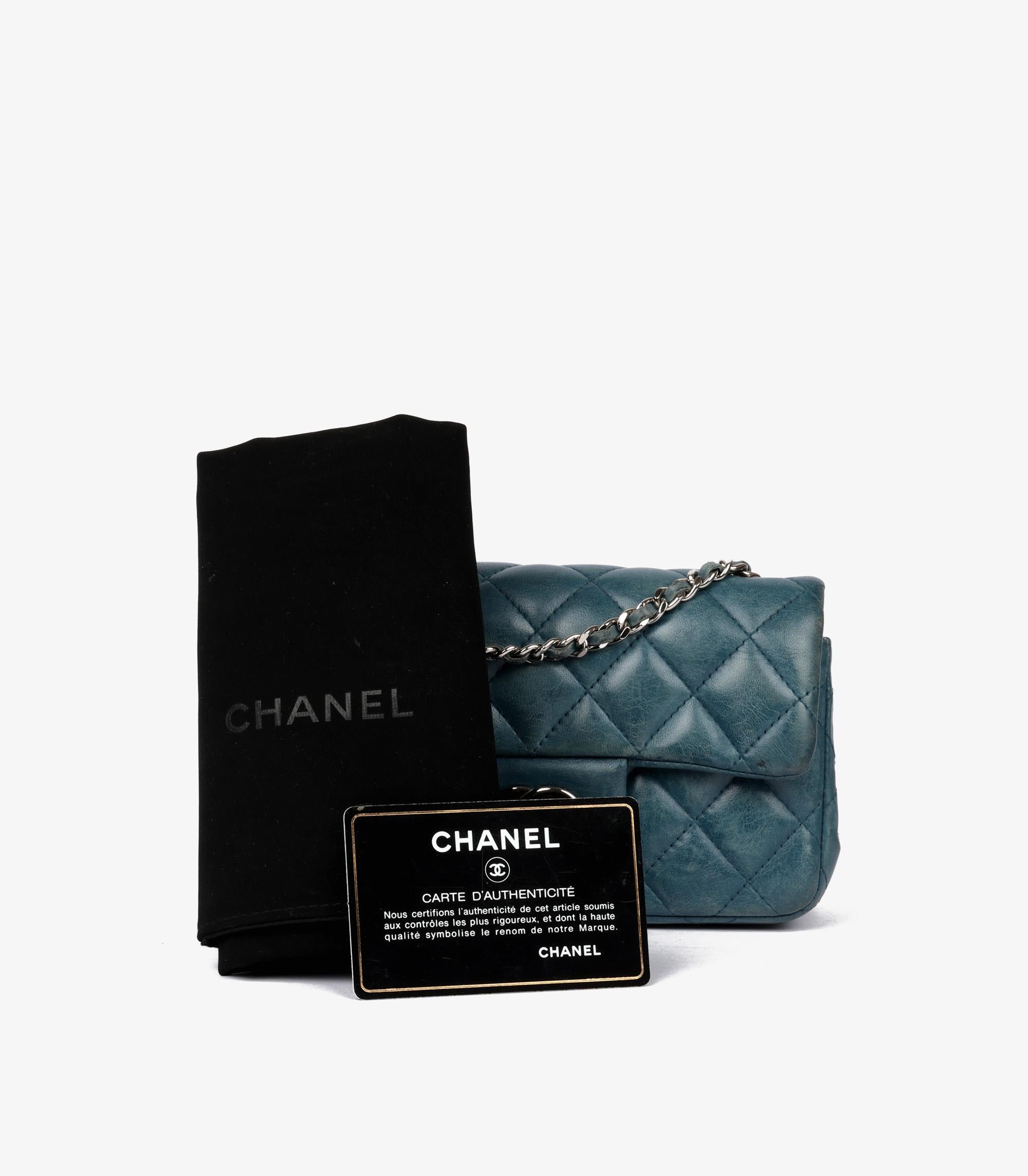 Chanel Teal Acolchado Piel de Cordero Envejecida Mini Bolso Rectangular con Solapa en venta 7