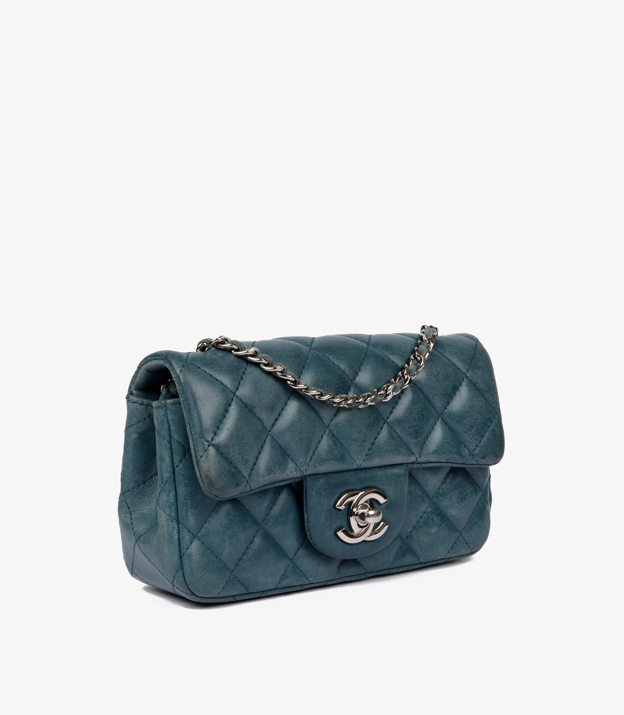 Chanel Teal Quilted Aged Lambskin Mini Rectangular Flap Bag In Excellent Condition For Sale In Bishop's Stortford, Hertfordshire