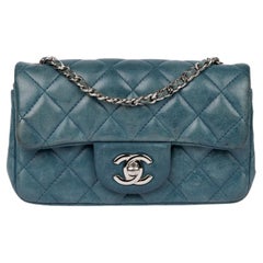 Chanel Teal Quilted Aged Lambskin Mini Rectangular Flap Bag