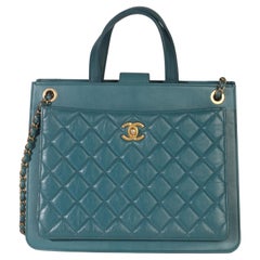 Chanel Teal Quilted Calfskin Large Business Affinity Shopping Bag