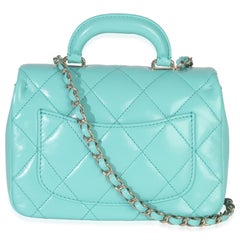 Chanel Teal Quilted Calfskin Top Handle Flap Bag