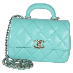 Chanel Teal Quilted Calfskin Top Handle Flap Bag