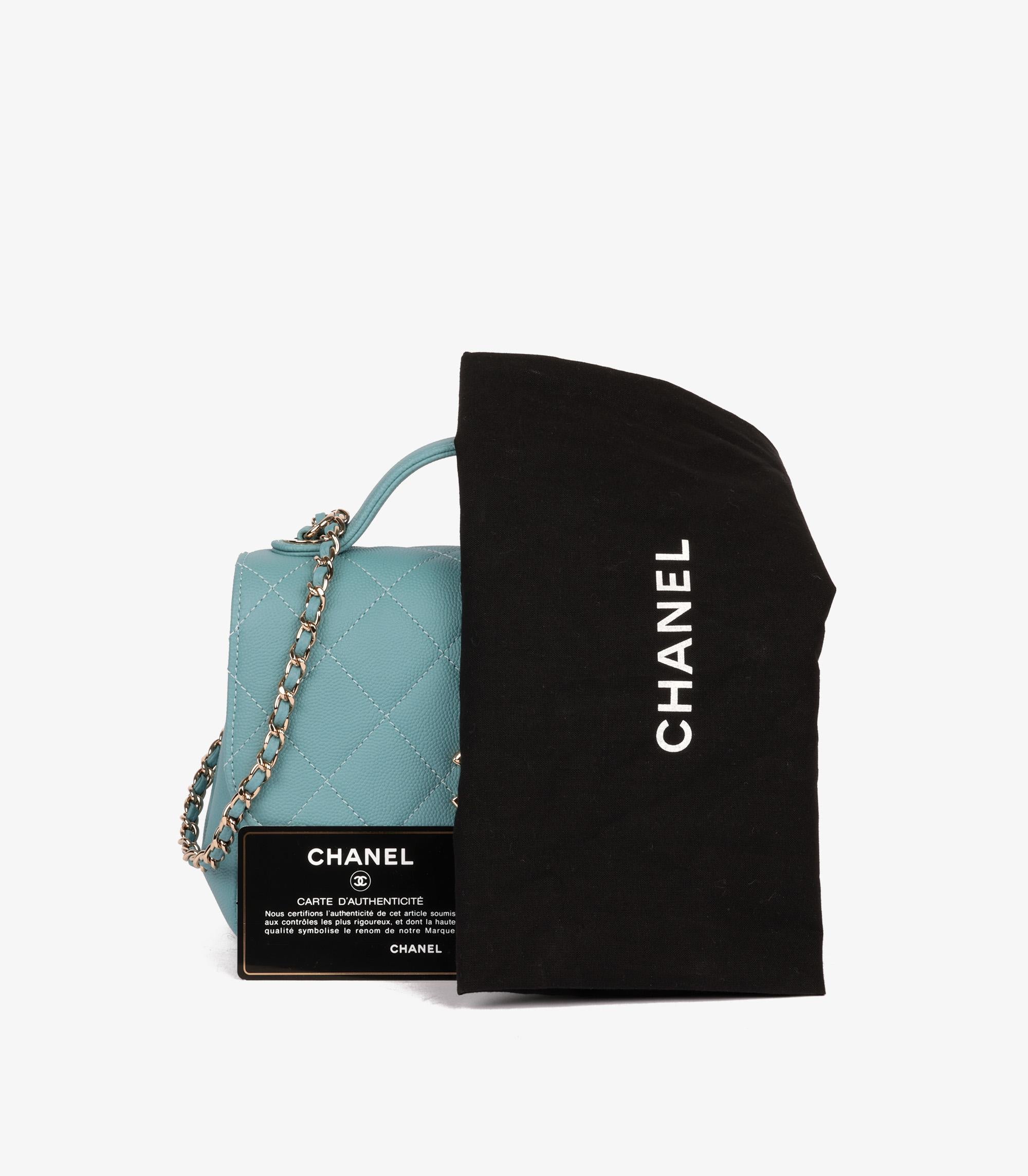 Chanel - Mini sac à rabat Affinity en cuir caviar matelassé Teal en vente 7