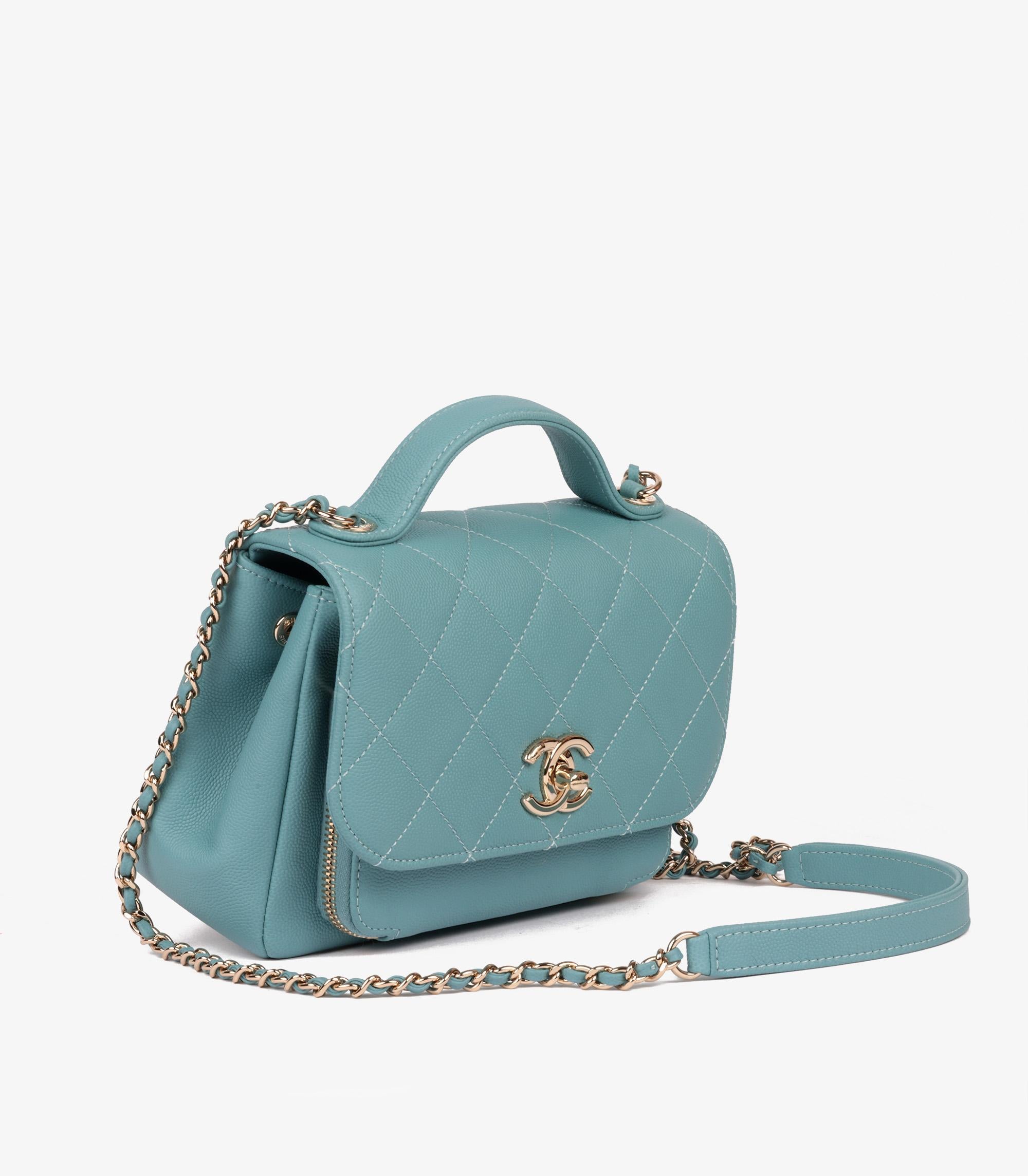 Blue Chanel Teal Quilted Caviar Leather Mini Business Affinity Flap Bag For Sale
