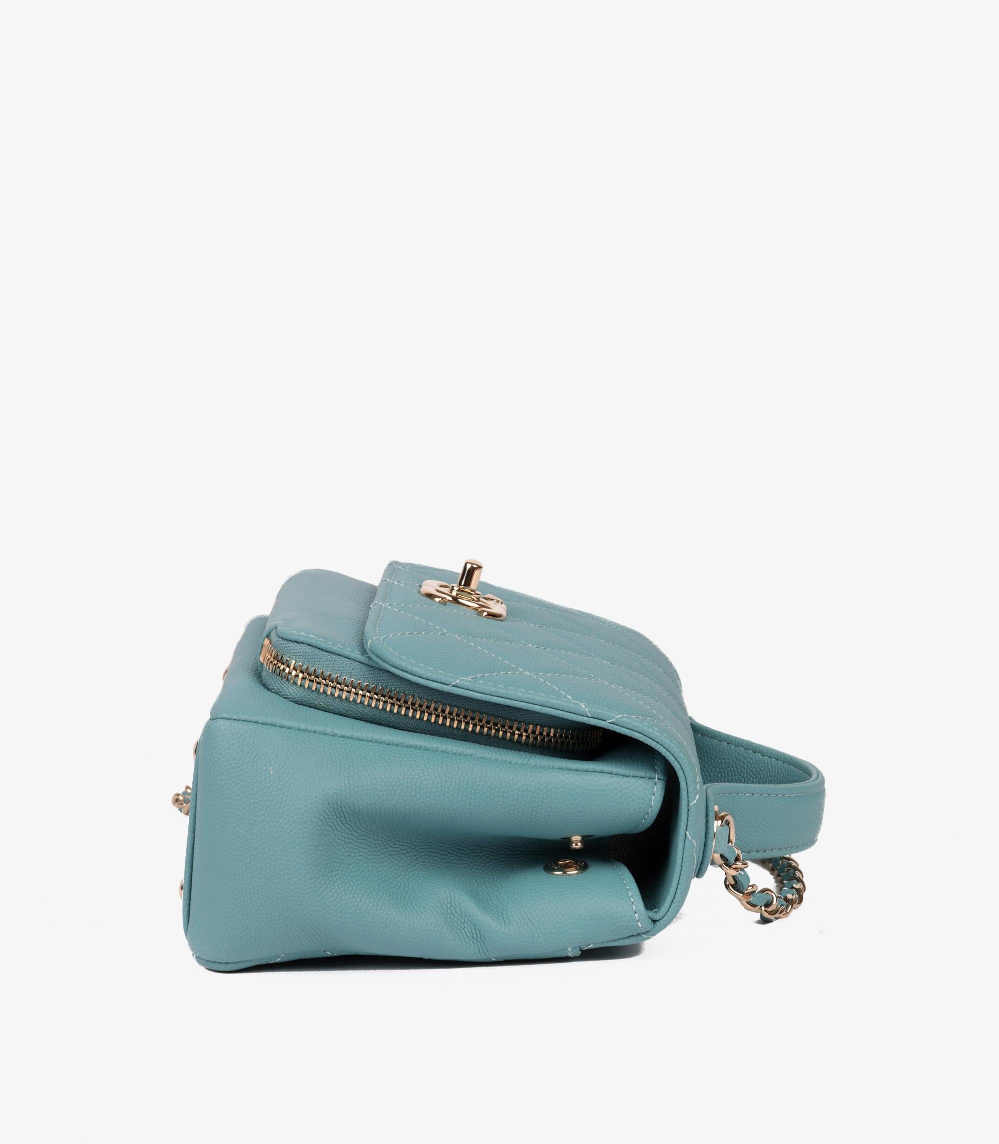 Chanel - Mini sac à rabat Affinity en cuir caviar matelassé Teal Pour femmes en vente