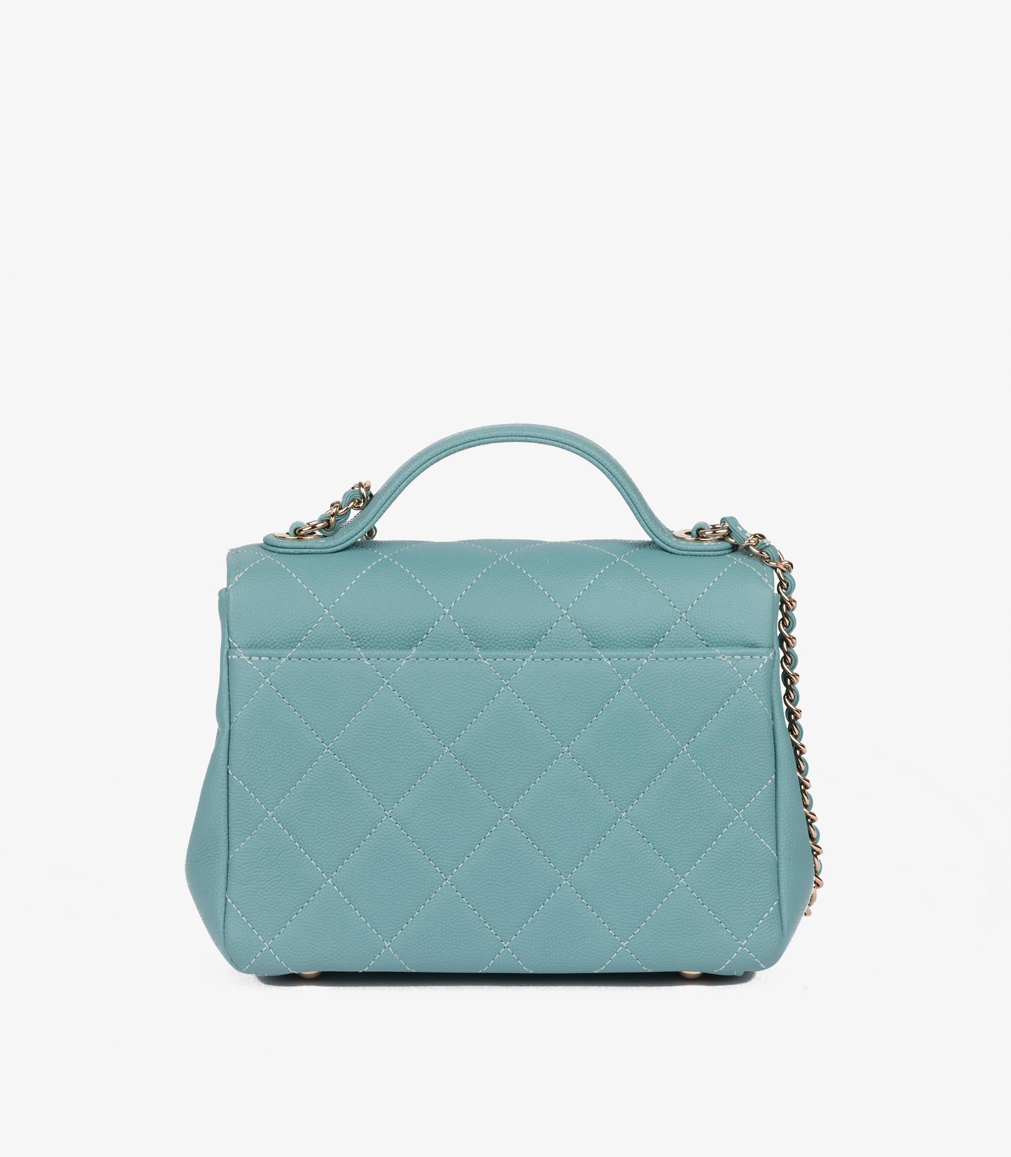Chanel - Mini sac à rabat Affinity en cuir caviar matelassé Teal en vente 1