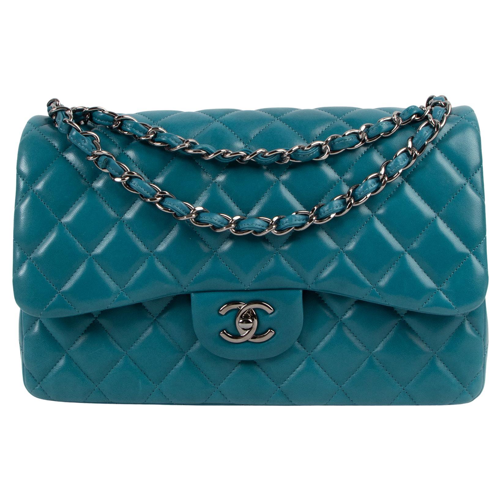 Chanel Teal Quilted Lambskin Leather Jumbo Classic Double Flap Bag at  1stDibs