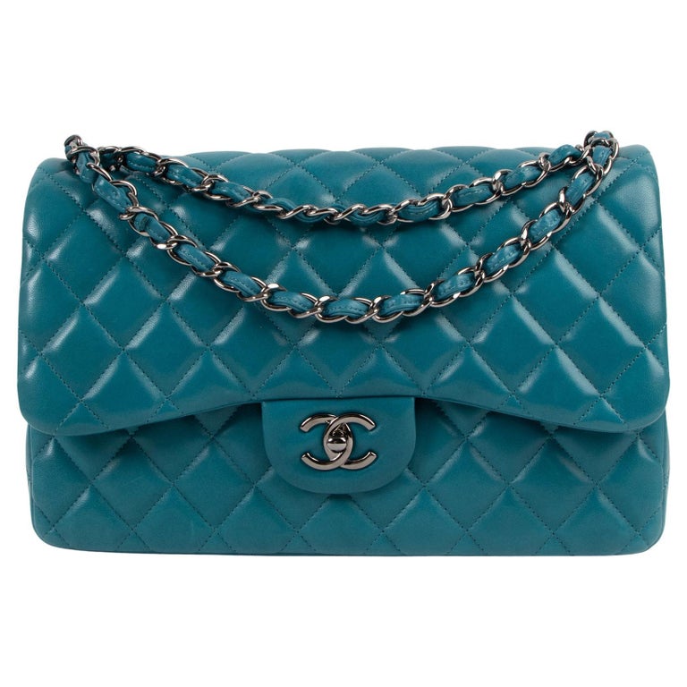 Chanel Teal Quilted Lambskin Leather Jumbo Classic Double Flap Bag at ...