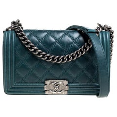 Chanel Teal Quilted Leather Medium Boy Flap Bag