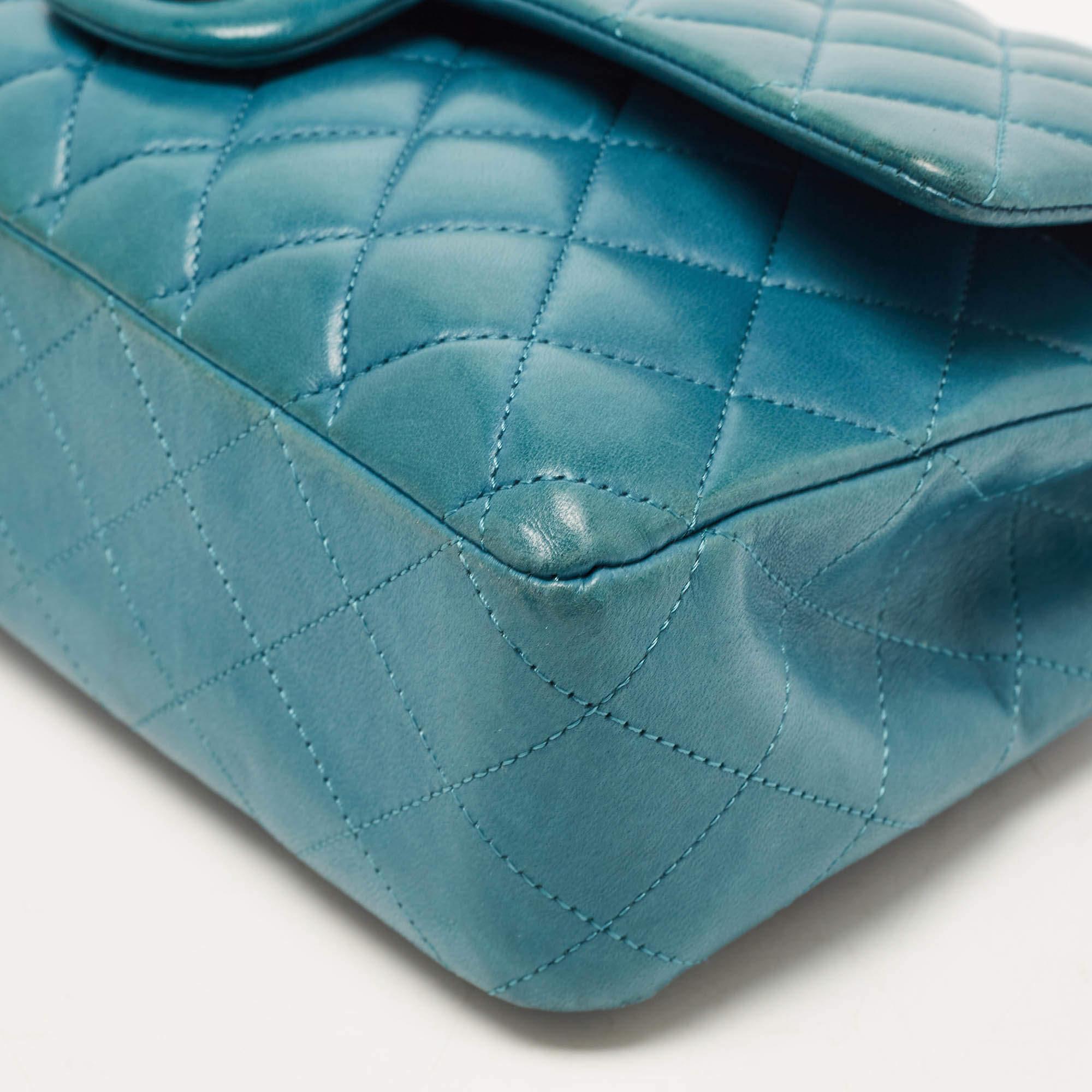 Chanel Teal Quilted Leather Medium Classic Double Flap Bag 6