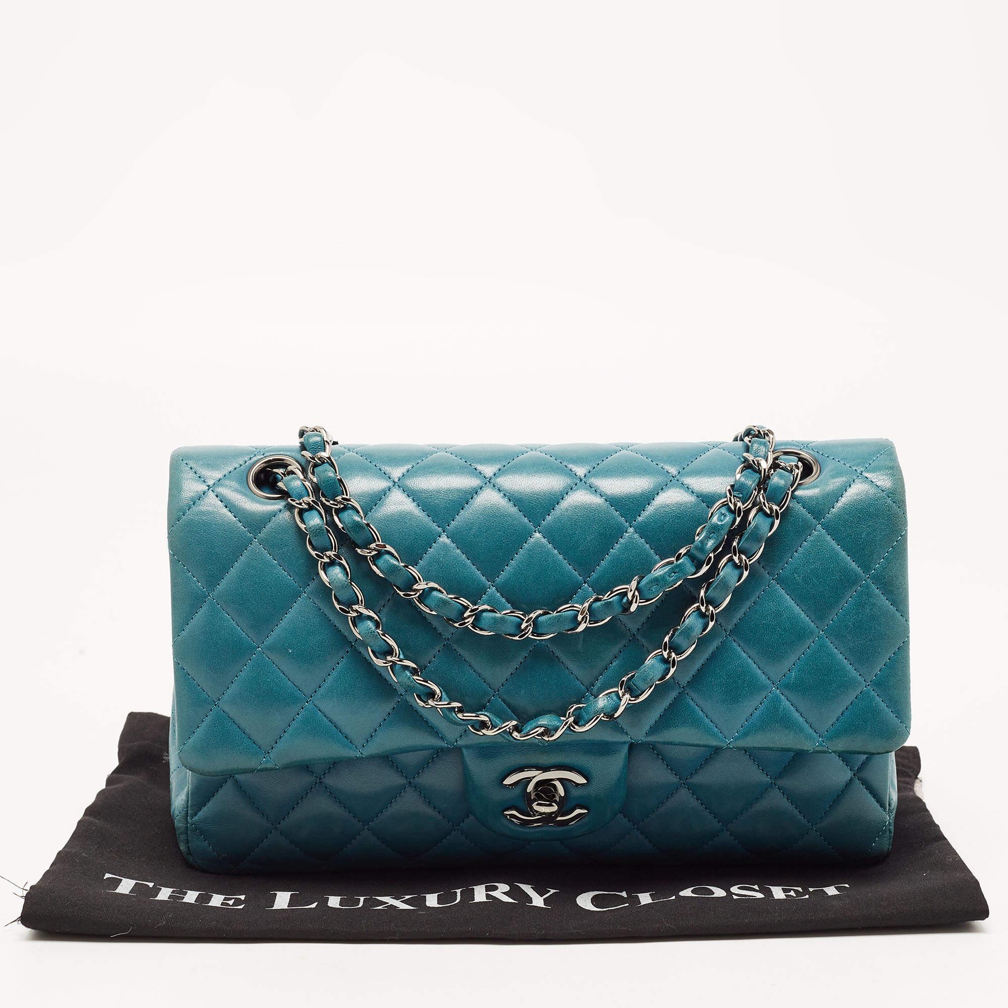 Chanel Teal Quilted Leather Medium Classic Double Flap Bag 16