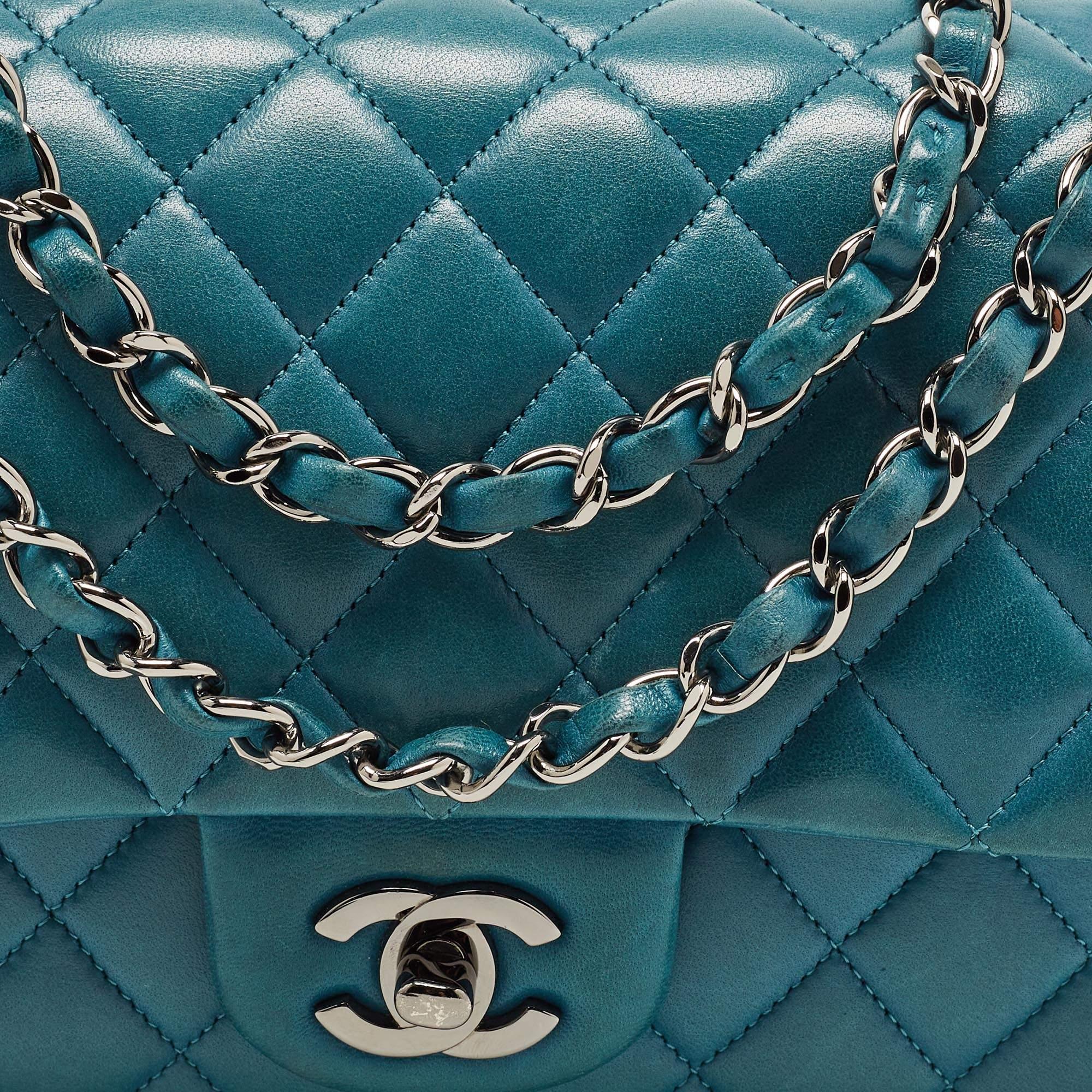 Women's Chanel Teal Quilted Leather Medium Classic Double Flap Bag