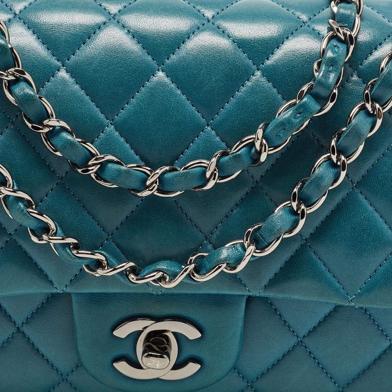Chanel Teal Quilted Leather Medium Classic Double Flap Bag For