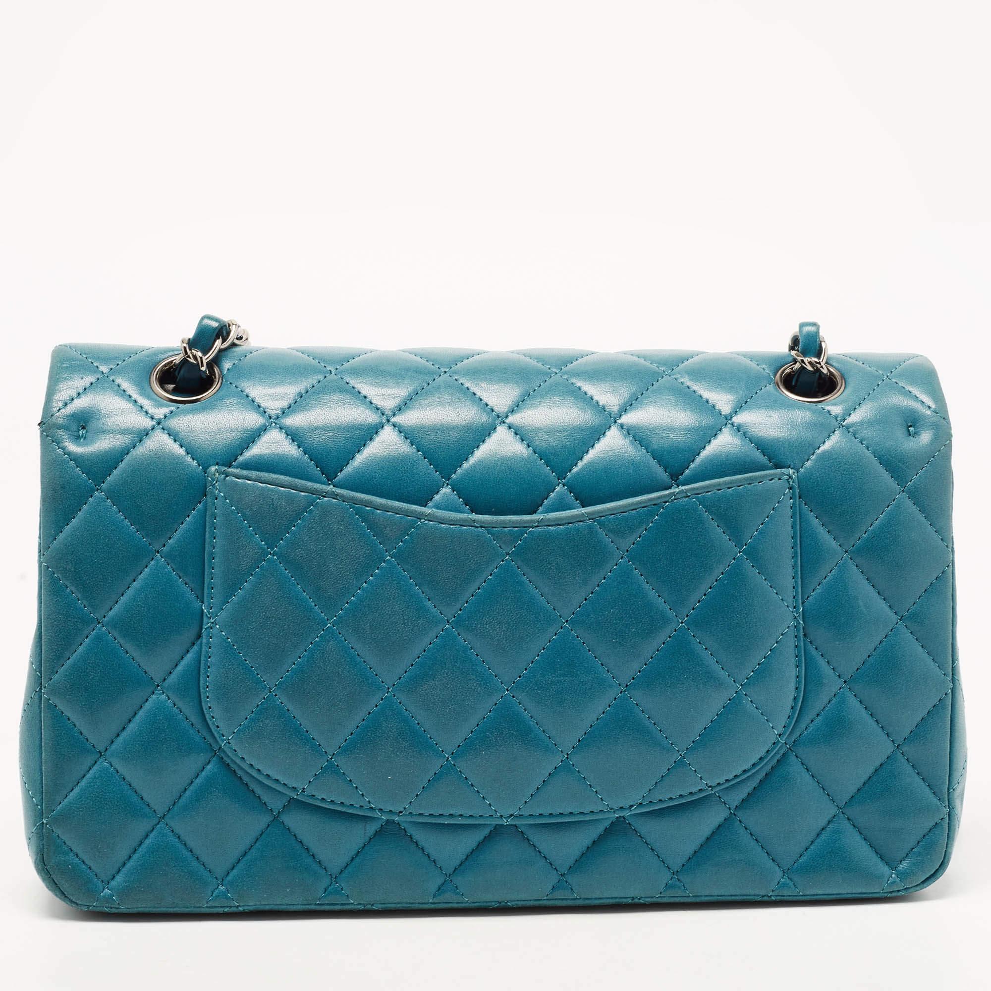 Chanel Teal Quilted Leather Medium Classic Double Flap Bag 1