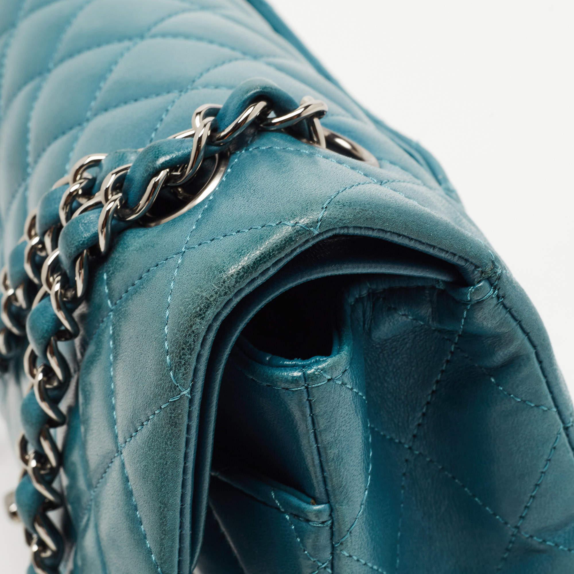 Chanel Teal Quilted Leather Medium Classic Double Flap Bag 3