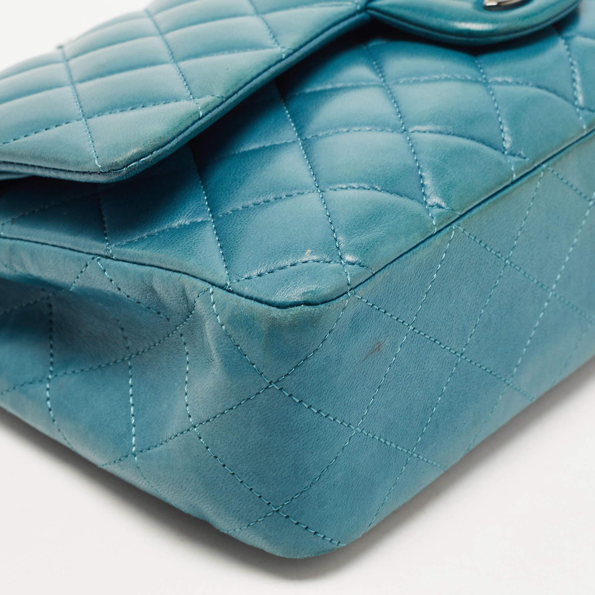 Chanel Teal Quilted Leather Medium Classic Double Flap Bag 5