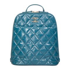 Zaino Chanel trapuntato in pelle My Pocket color verde acqua