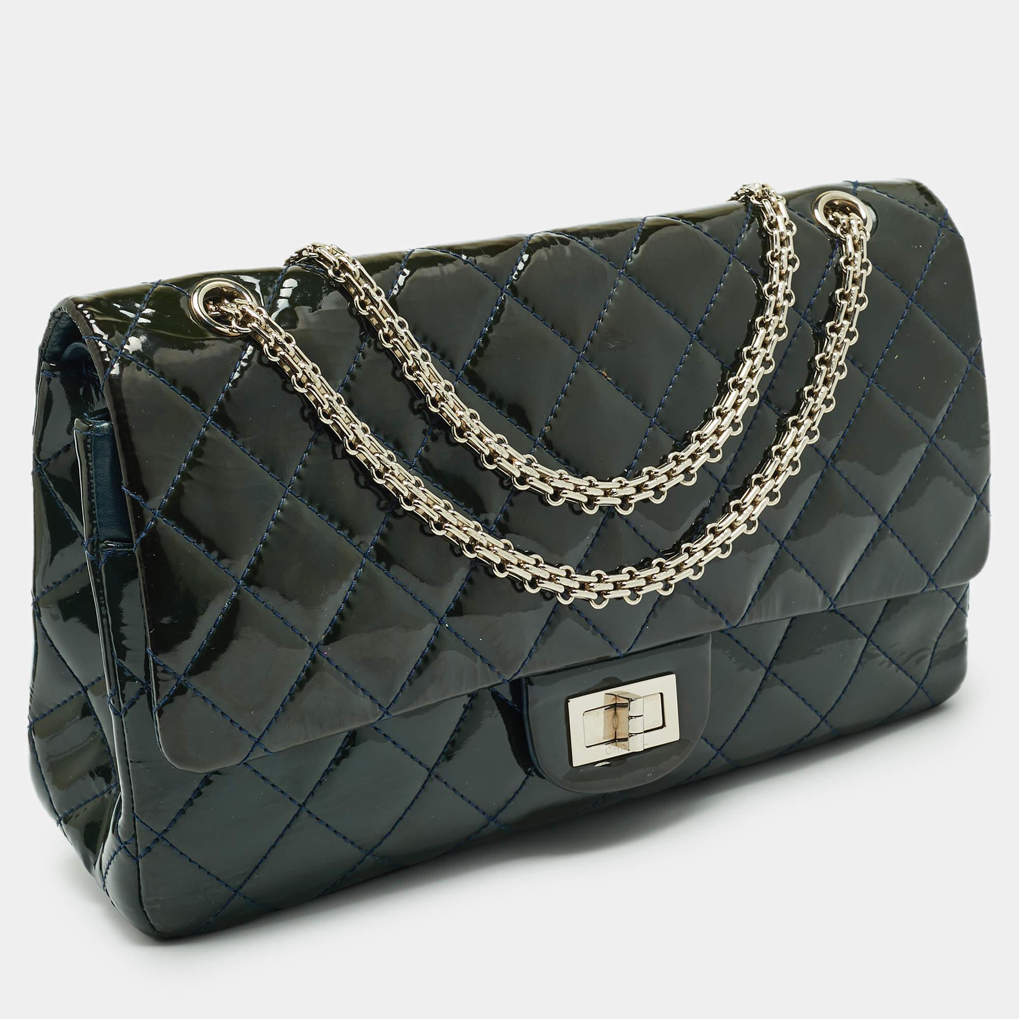 Black Chanel Teal Quilted Patent Leather Classic 227 Reissue 2.55 Flap Bag