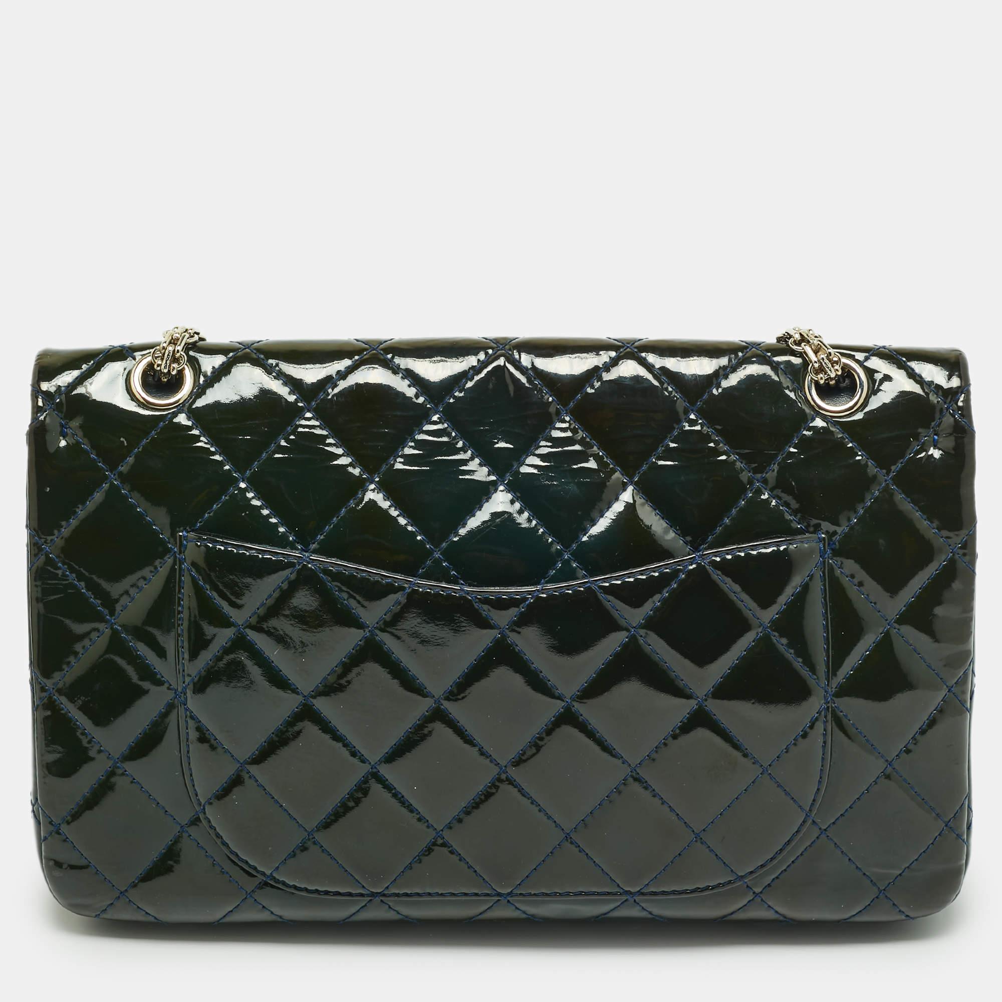 Chanel Teal Quilted Patent Leather Classic 227 Reissue 2.55 Flap Bag In Fair Condition In Dubai, Al Qouz 2