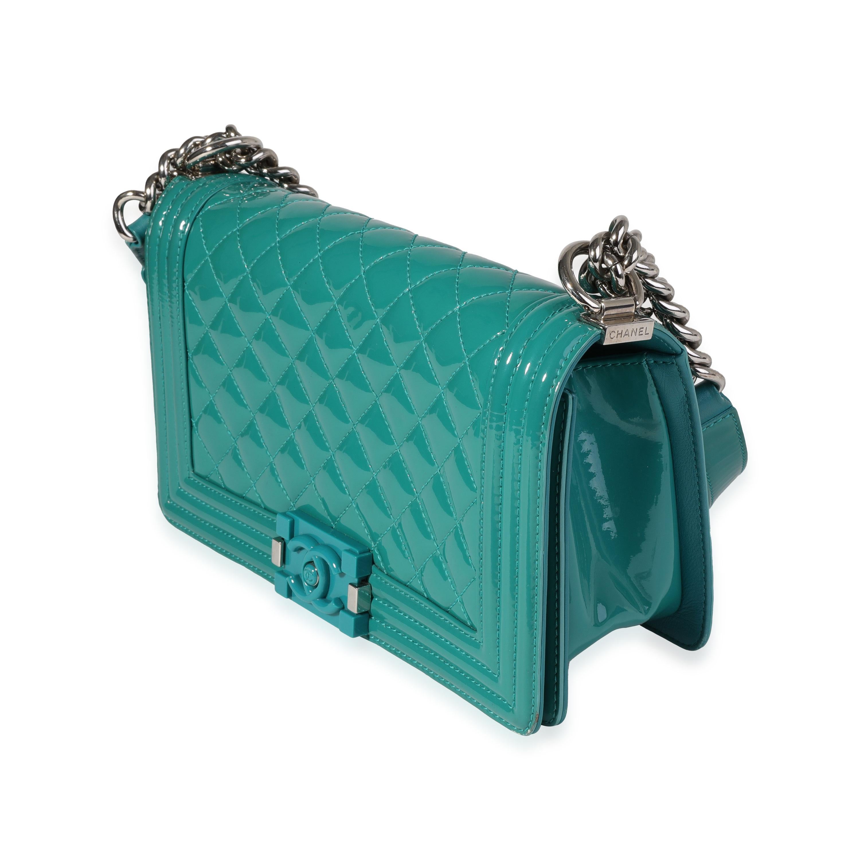 Blue Chanel Teal Quilted Patent Leather & Plexi Old Medium Boy Bag