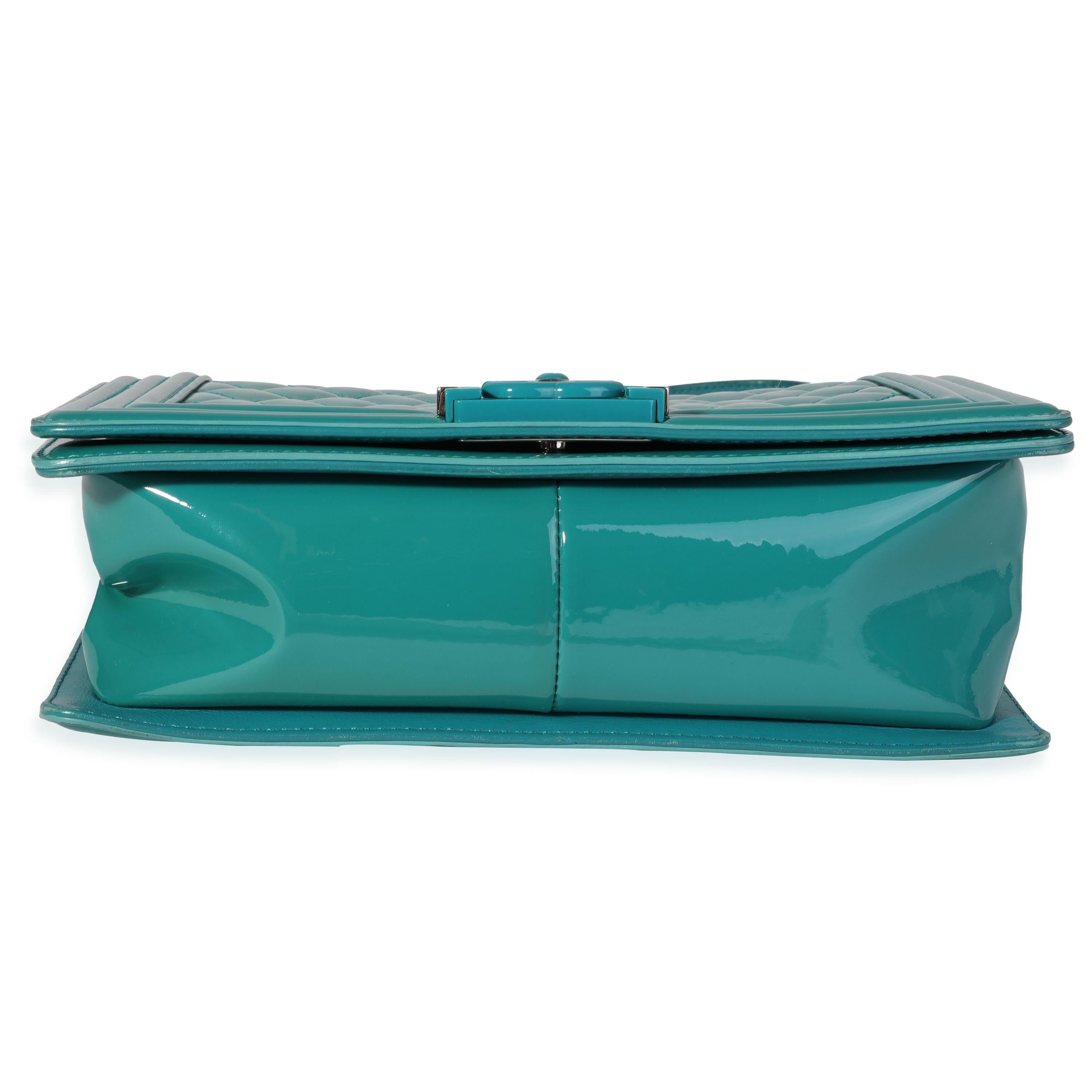 Chanel Teal Quilted Patent Leather & Plexi Old Medium Boy Bag 2