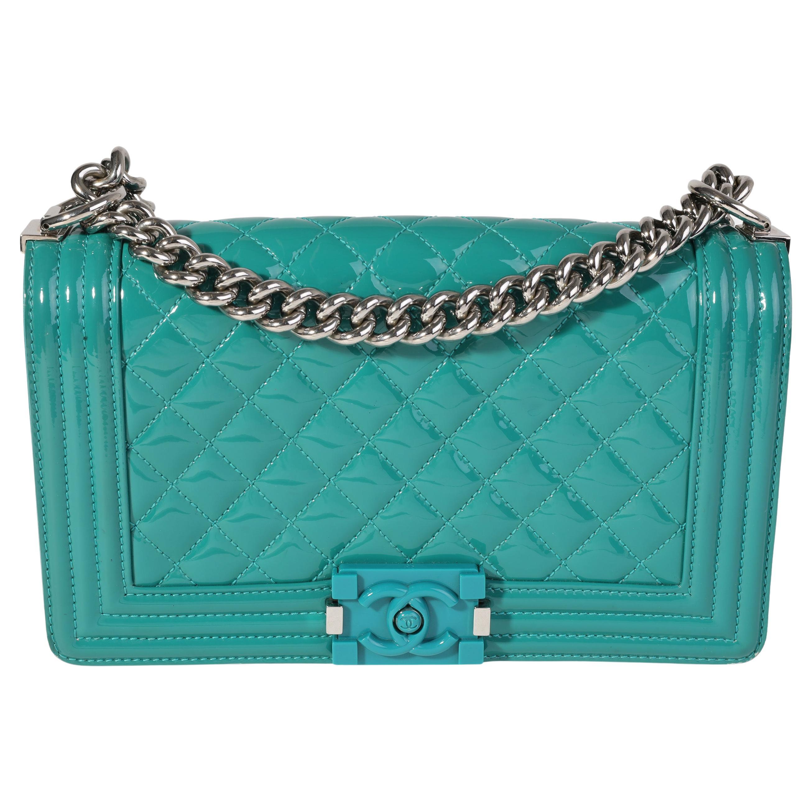 chanel blue patent purse