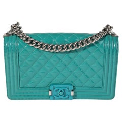 Chanel Teal Quilted Patent Leather & Plexi Old Medium Boy Bag