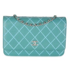 Chanel Teal Stitched Calfskin Wallet On Chain