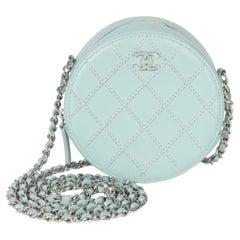 Chanel Teal Ultimate Stitch Lambskin Round Clutch On Chain
