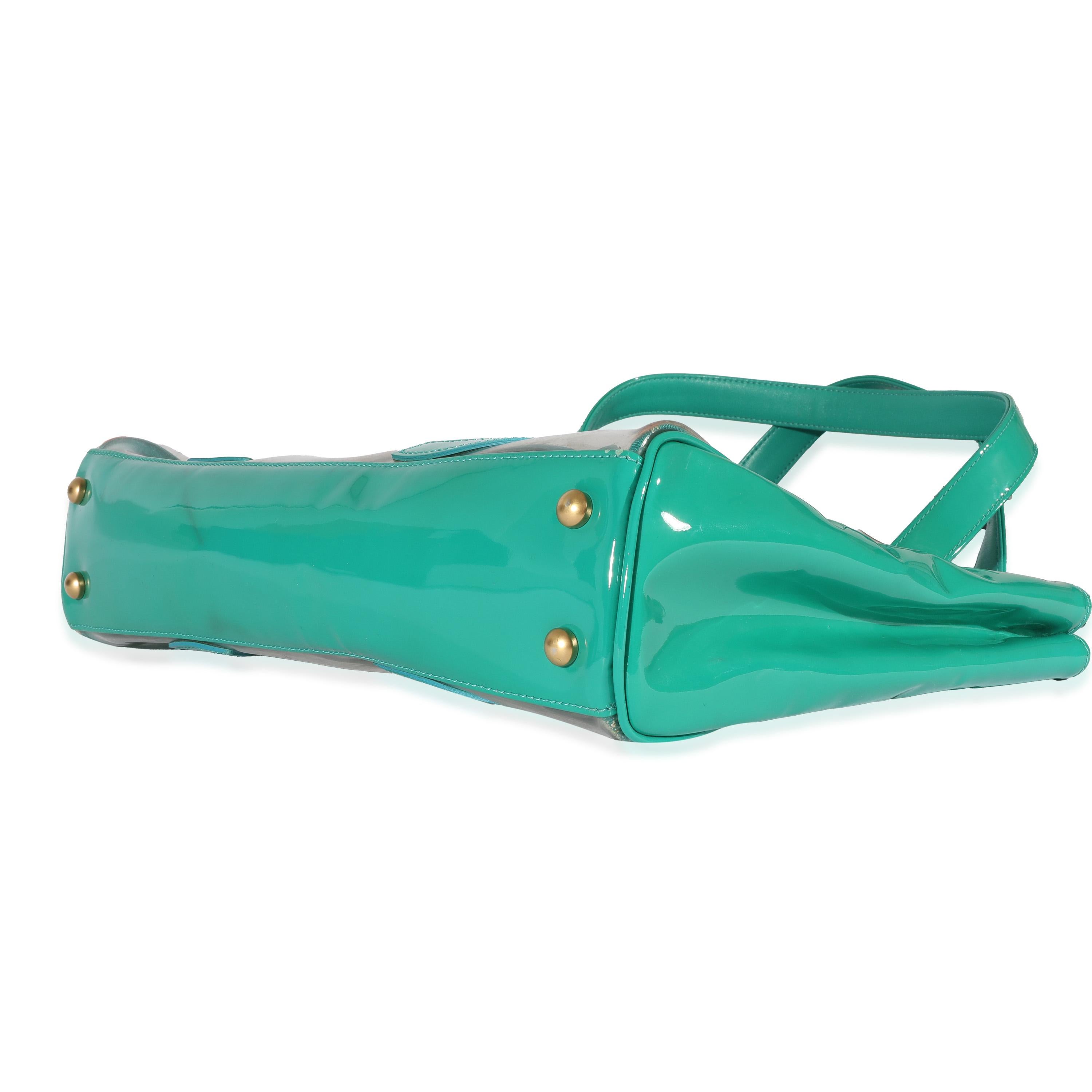 Chanel Teal Vinyl Patent Triple CC Tote In Fair Condition For Sale In New York, NY
