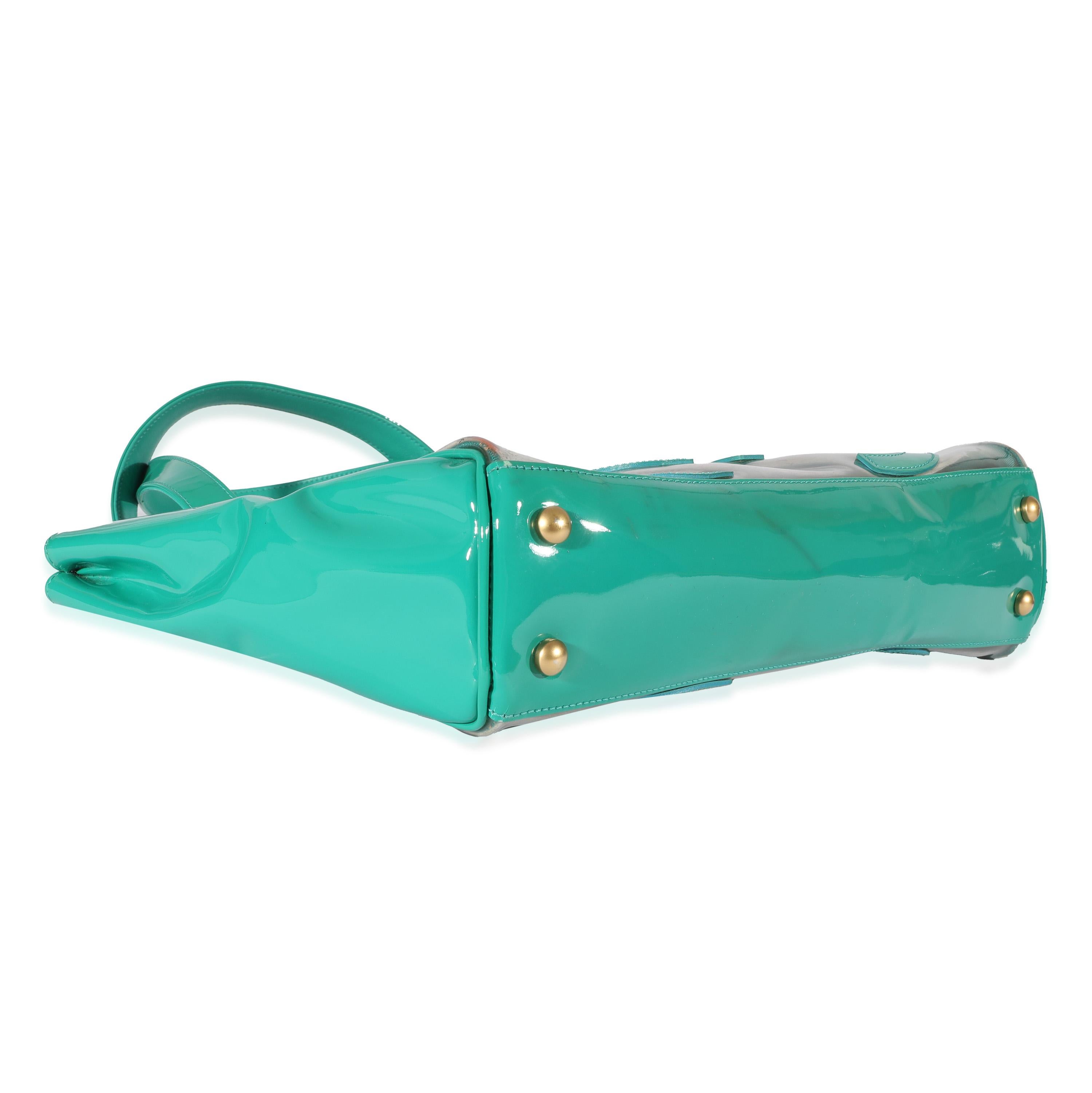 Women's or Men's Chanel Teal Vinyl Patent Triple CC Tote For Sale
