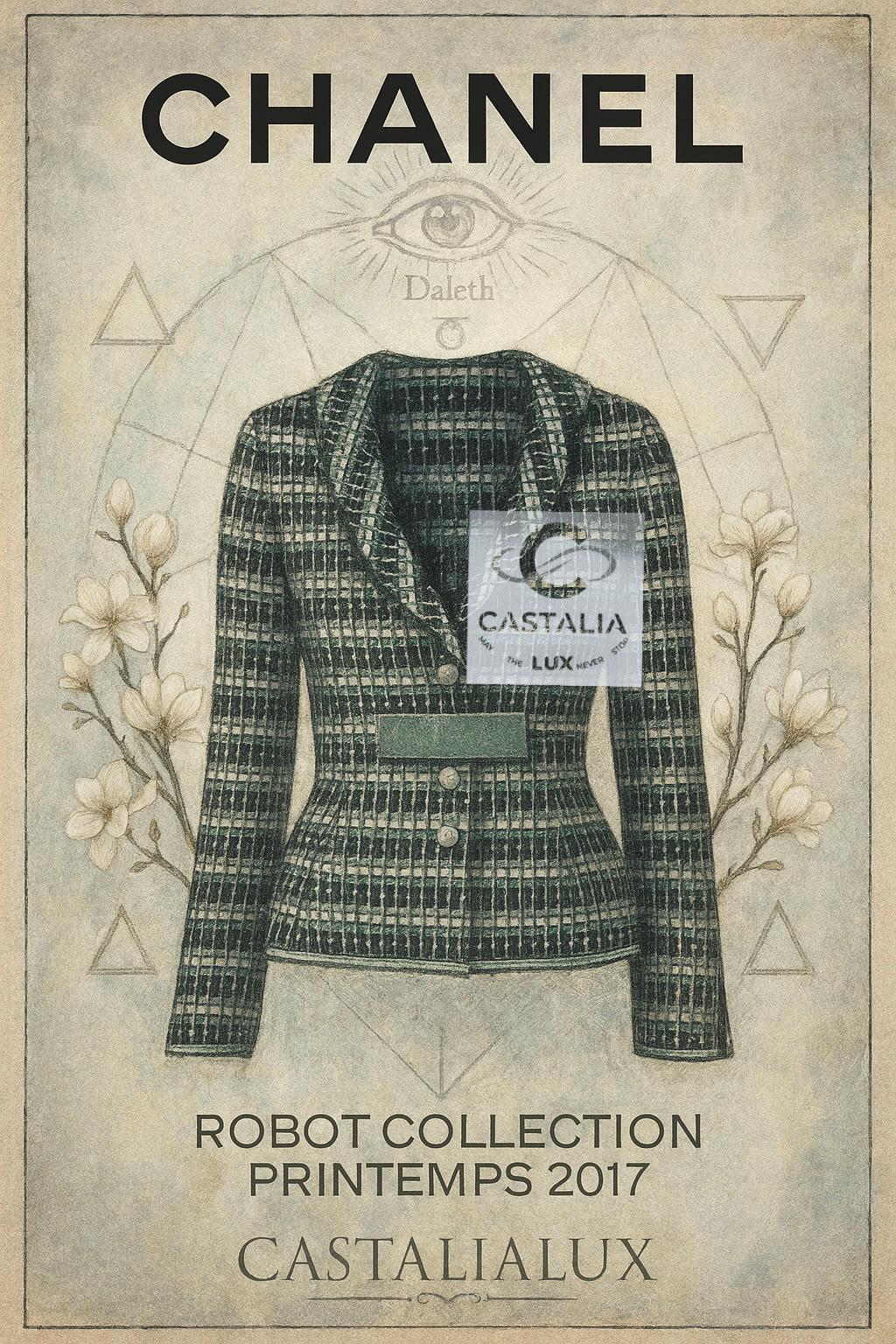 Chanel - Veste en tweed léger avec logo appliqué en forme de bijouu2028
- 2017 Spring Robot Collection by Karl Lagerfeld

~ Une vision de l'élégance futuriste, 
Cette veste Chanel de l'iconique Collection Icone redéfinit le tailleur classique avec