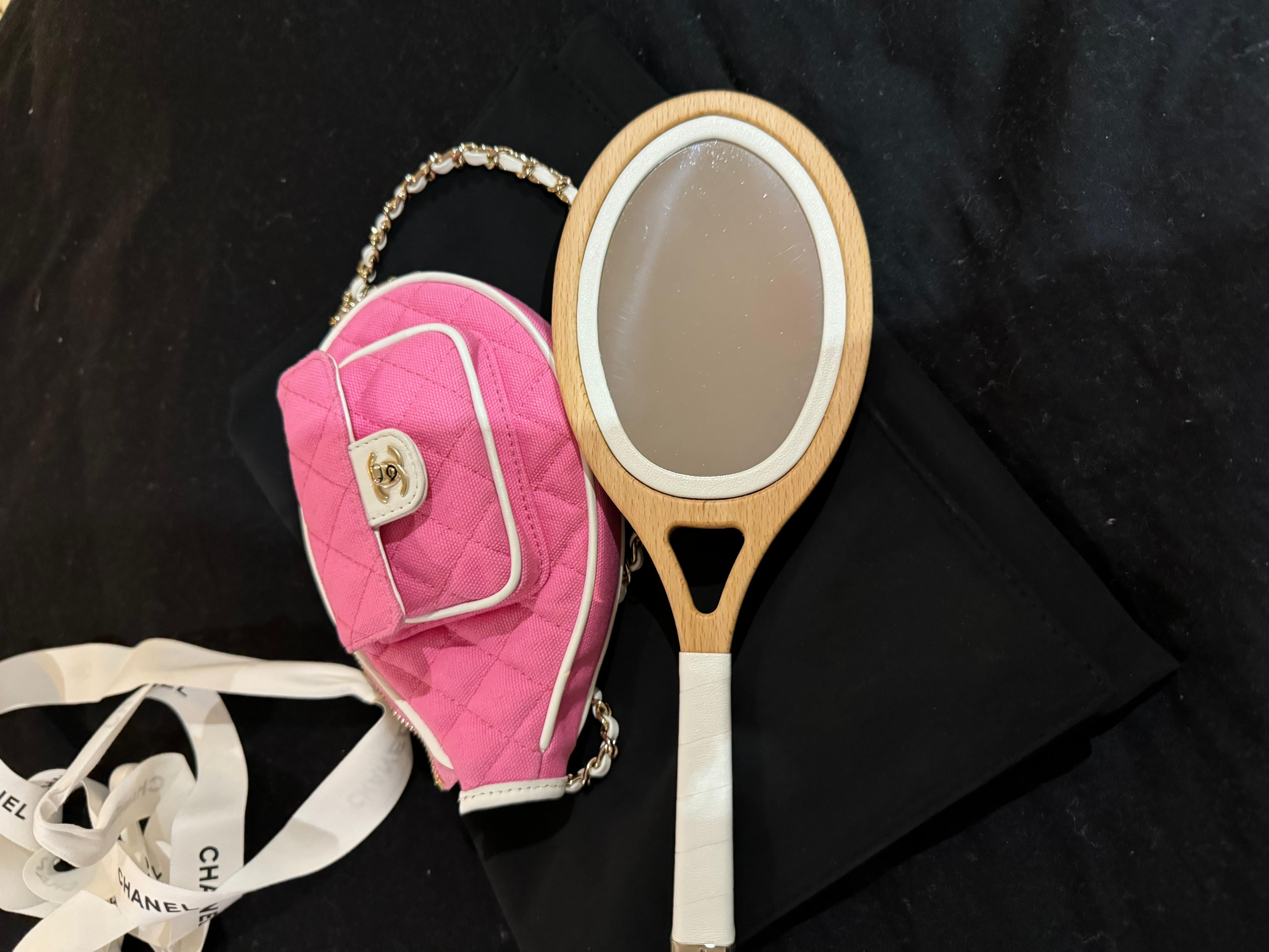 Women's or Men's Chanel Tennis bag Barbie Pink and White  Racket Mirror Handbag Bag Runway For Sale