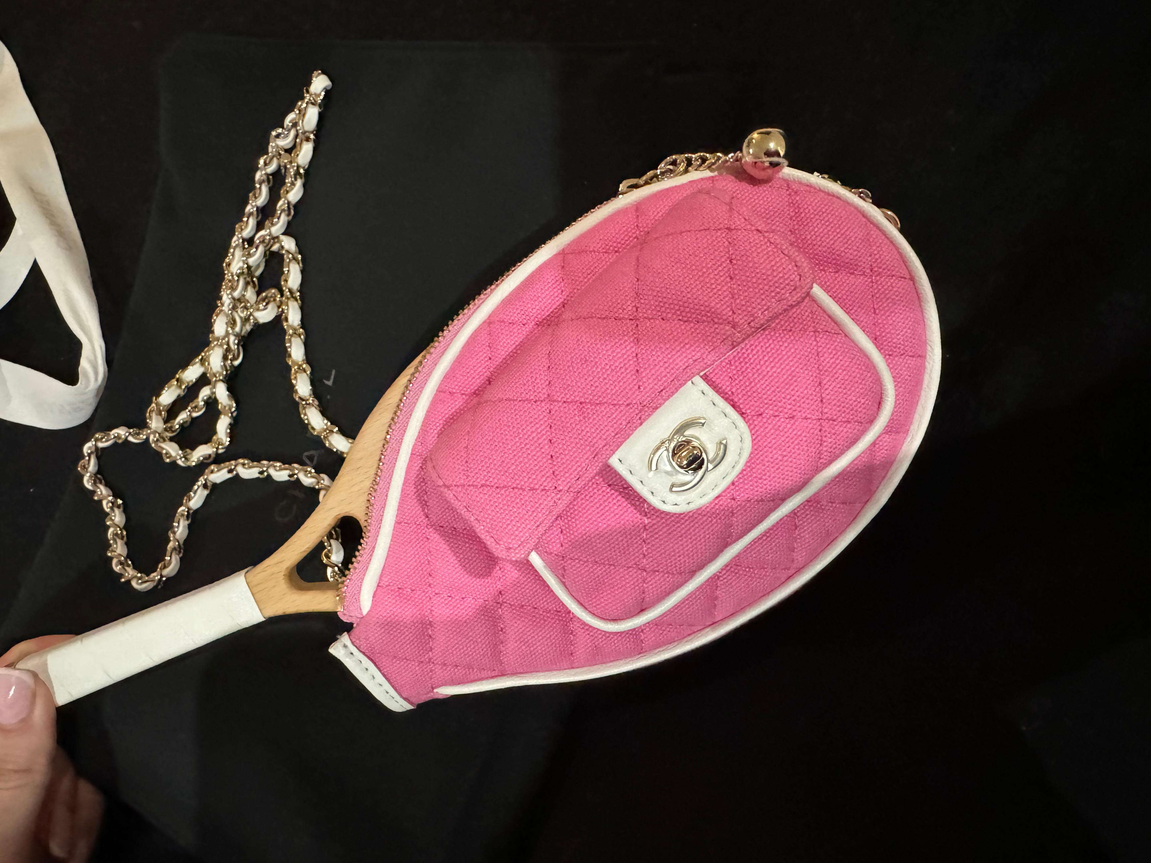 Chanel Tennis bag Barbie Pink and White  Racket Mirror Handbag Bag Runway For Sale 1