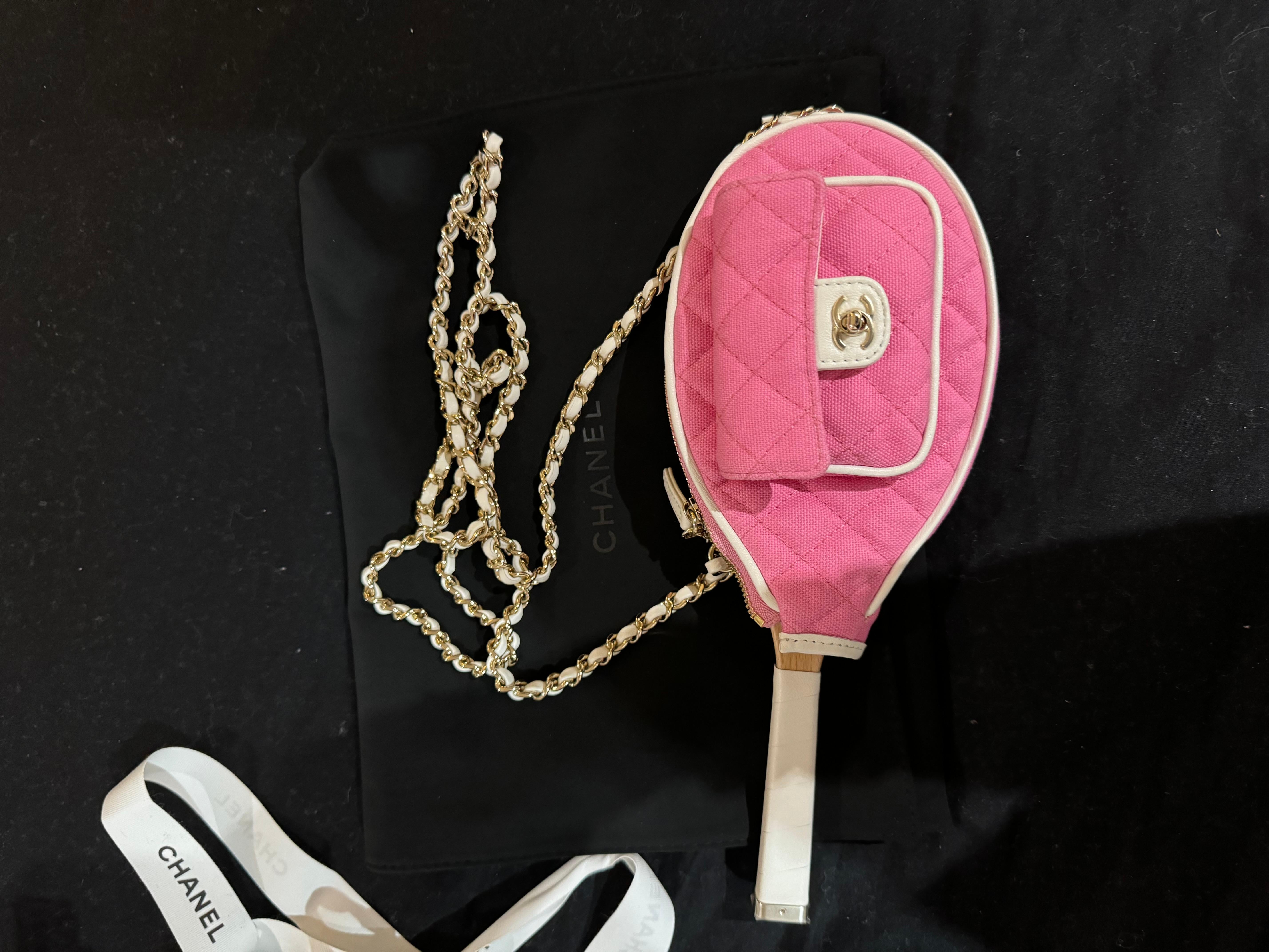 Chanel Tennis bag Barbie Pink and White  Racket Mirror Handbag Bag Runway For Sale 4