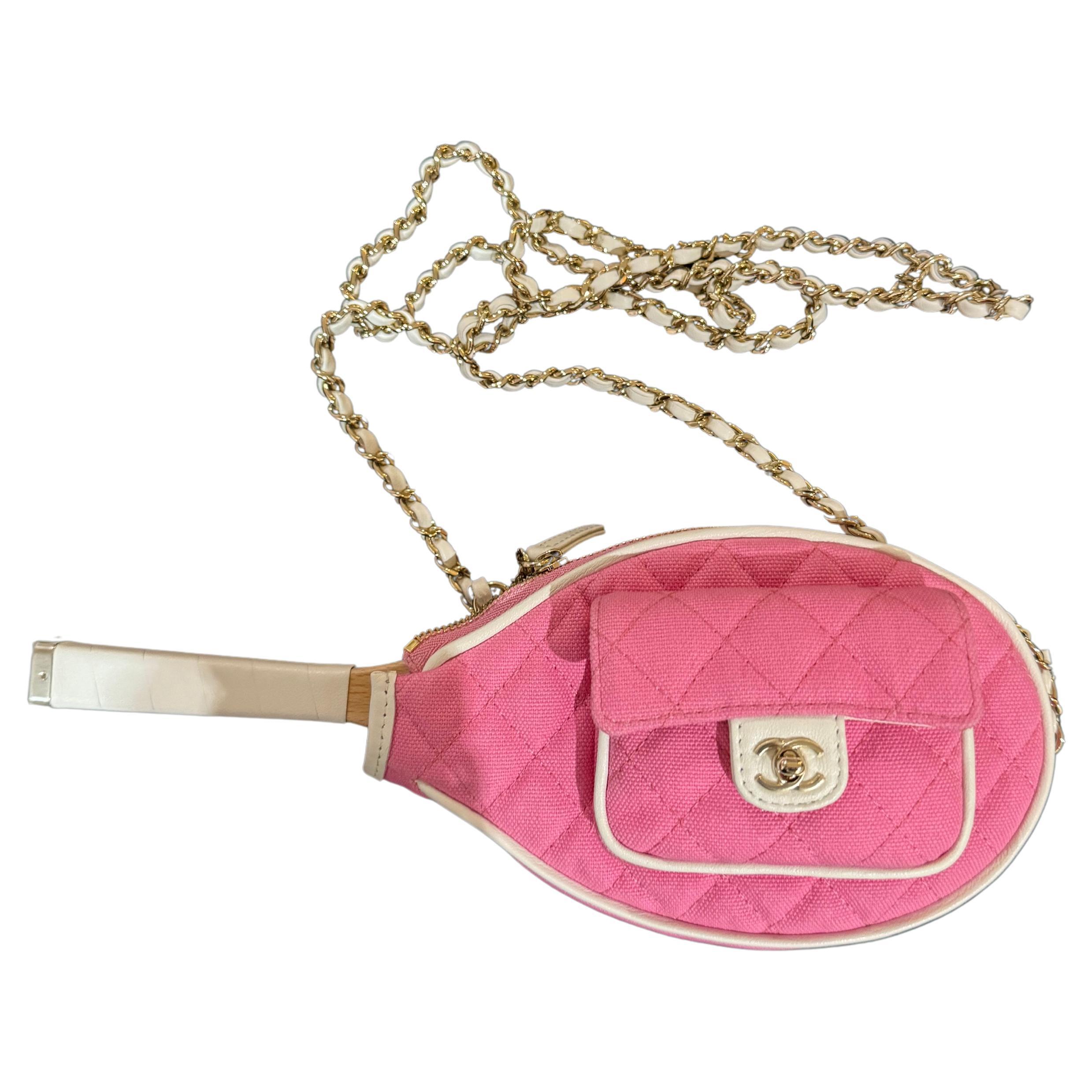 Chanel Tennis bag Barbie Pink and White  Racket Mirror Handbag Bag Runway For Sale