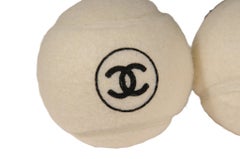 Chanel Tennis Balls Caddy Set of 4 Quilted Pouch Zip White Black Vintage Sport