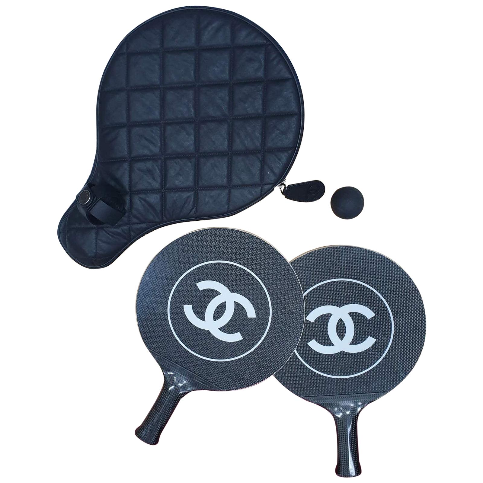 Chanel Tennis Ping Pong Carbon Fiber Paddles Racket set with rubber ball.