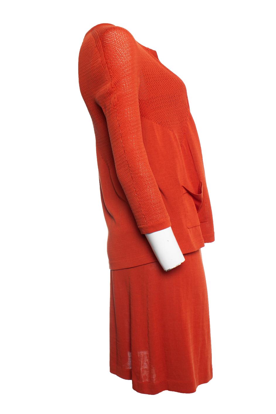 Chanel, Terra colored set of dress with cardigan In Excellent Condition For Sale In AMSTERDAM, NL