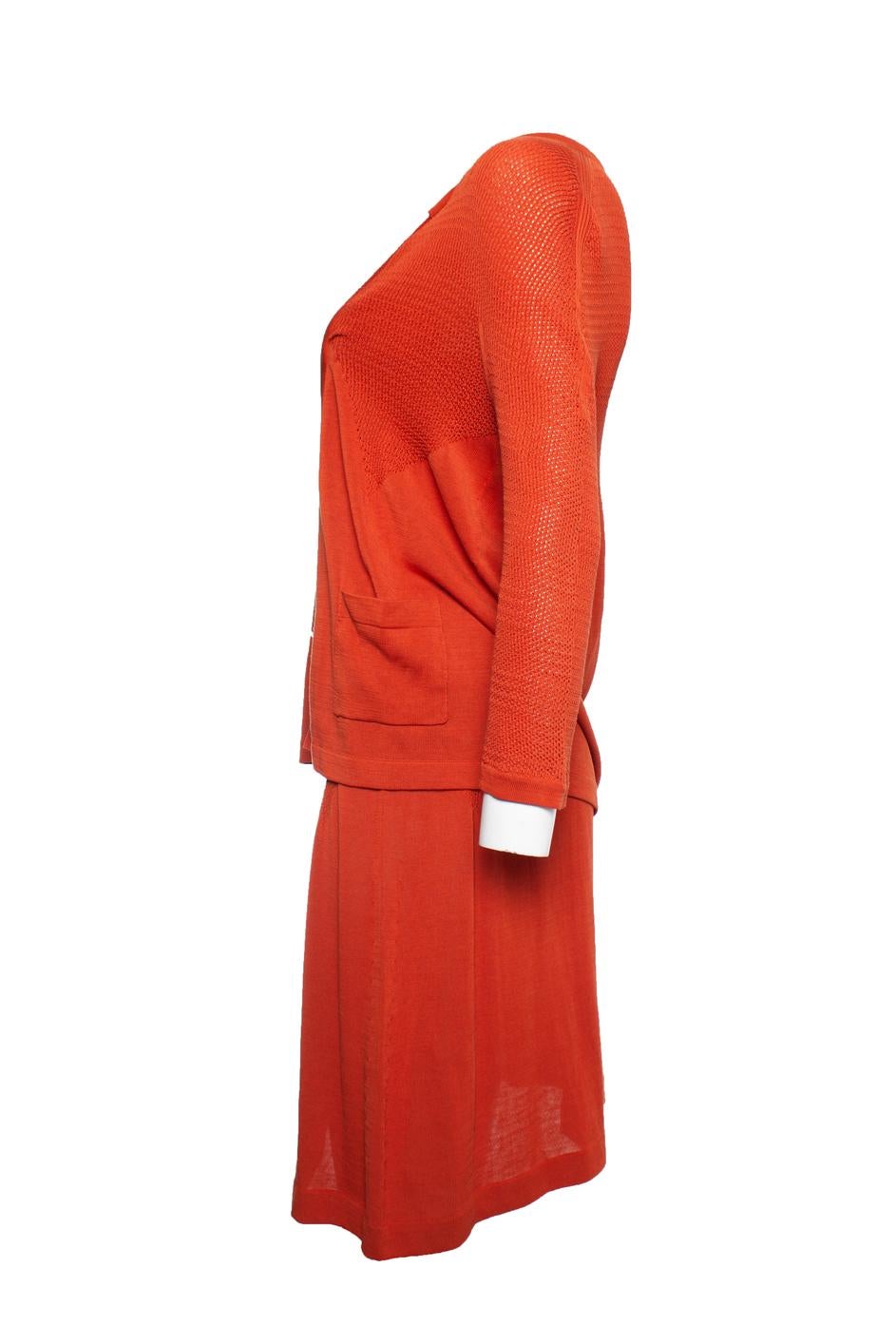 Chanel, Terra colored set of dress with cardigan For Sale 1