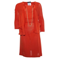 Chanel, Terra colored set of dress with cardigan