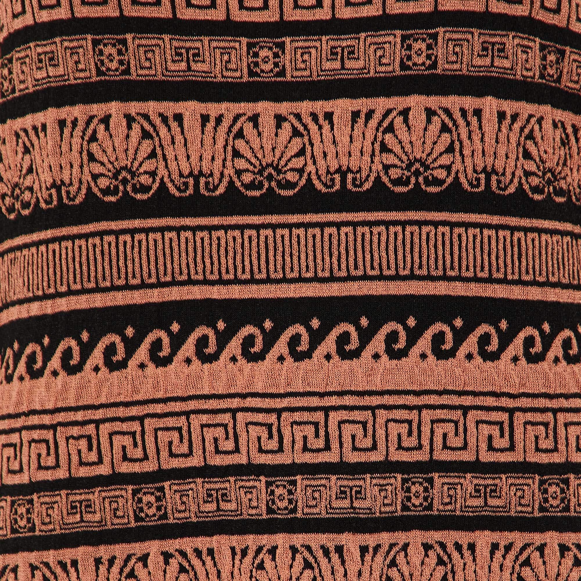 Brown Chanel Terracotta & Black Knit Antique Grecian Intarsia Knit Maxi Dress M