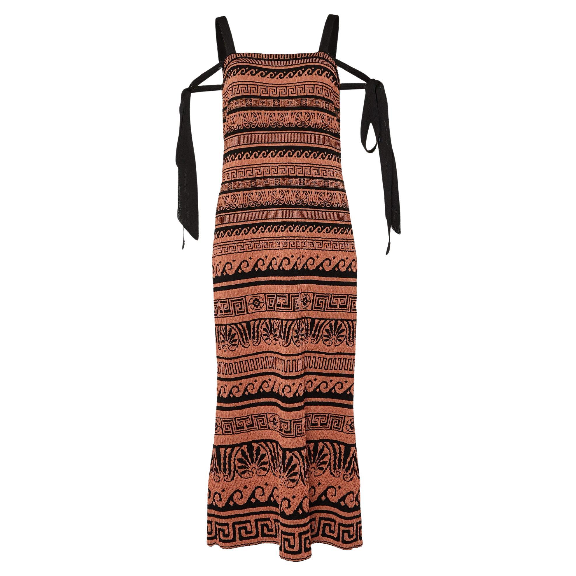 Chanel Terracotta & Black Knit Antique Grecian Intarsia Knit Maxi Dress M