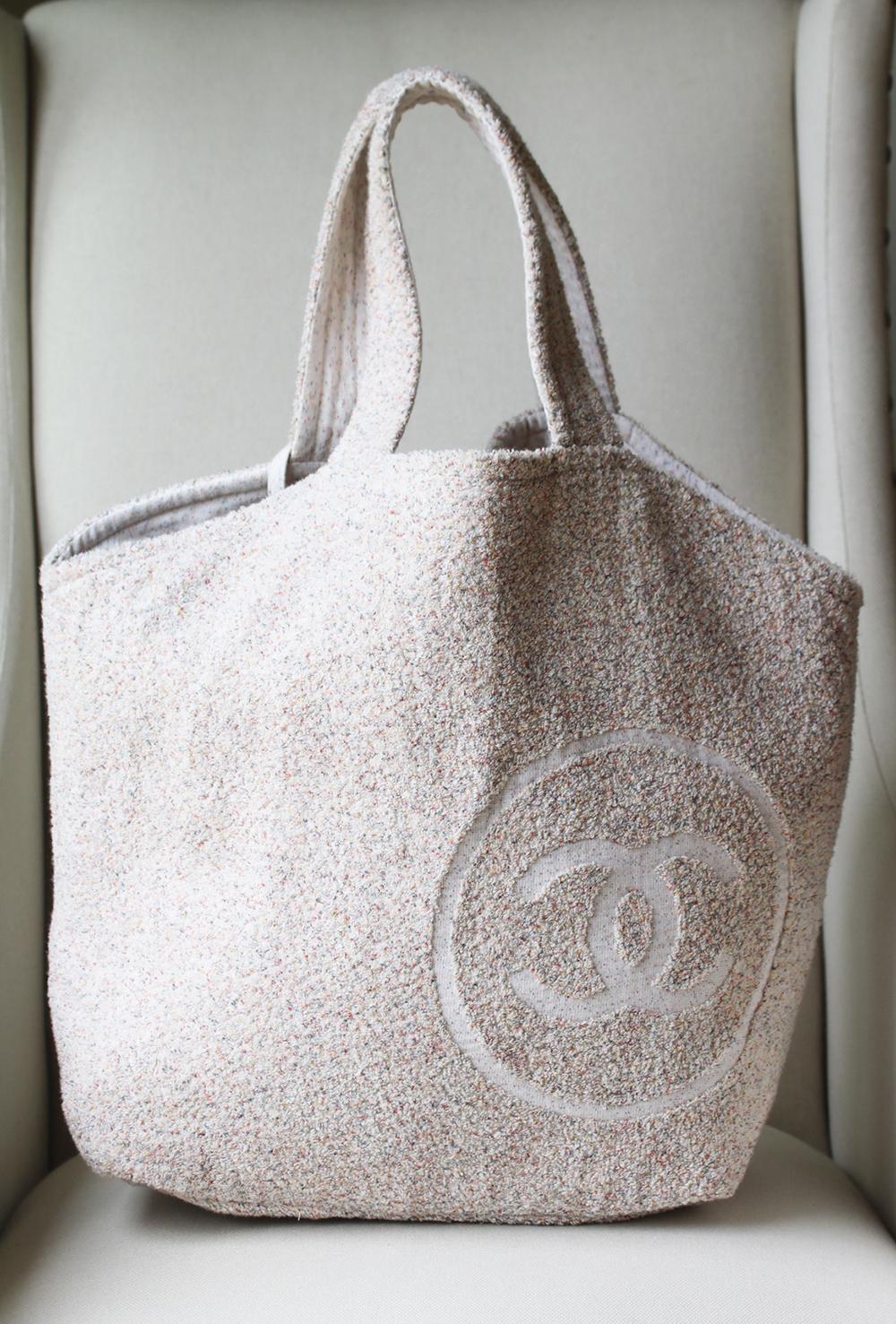 Gris Chanel - Ensemble sac de plage et serviette en coton éponge