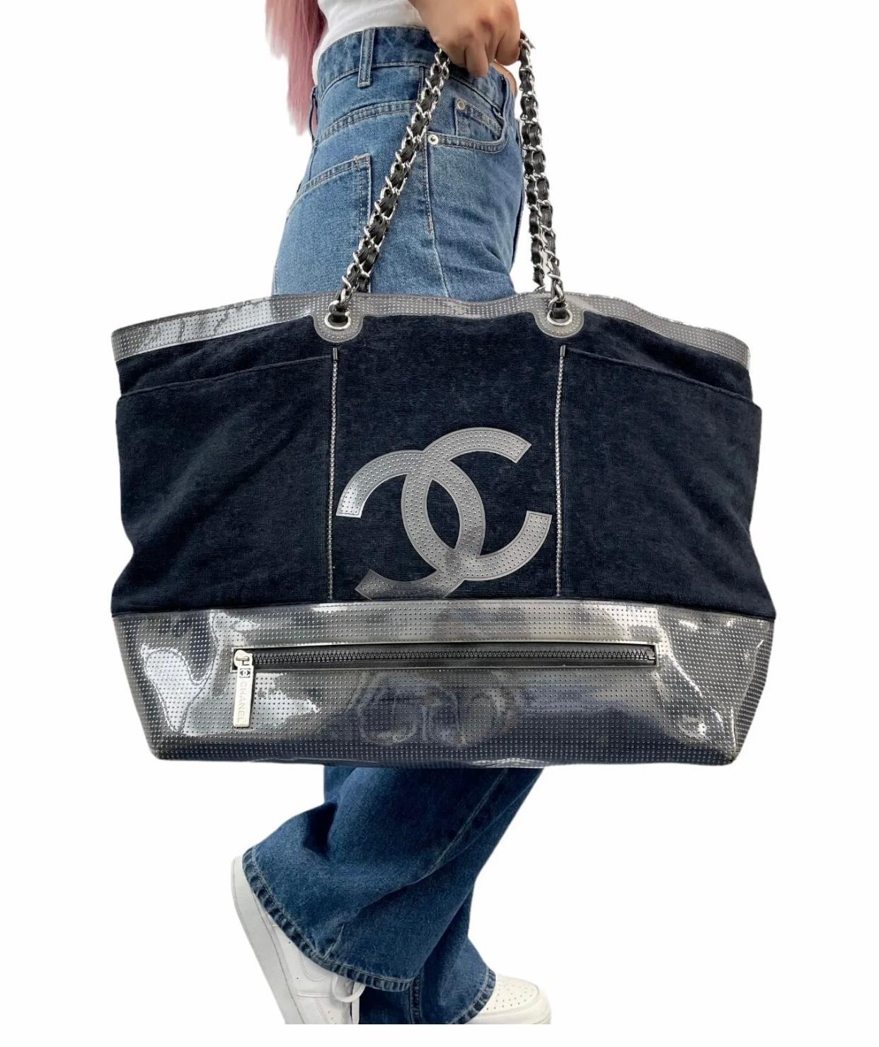 Vintage Rare Chanel Plush Terry Cloth Maxi Weekender Travel Beach Shopper Tote For Sale 9