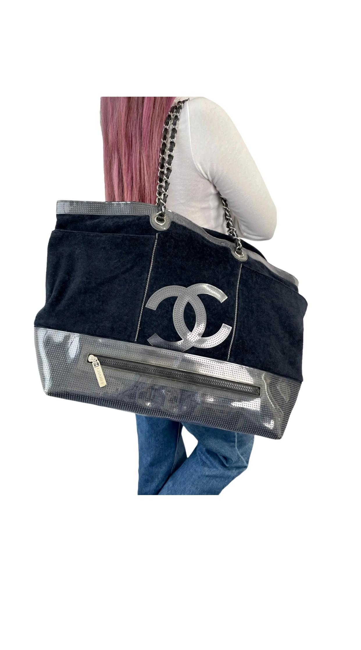 Vintage Rare Chanel Plush Terry Cloth Maxi Weekender Travel Beach Shopper Tote For Sale 11
