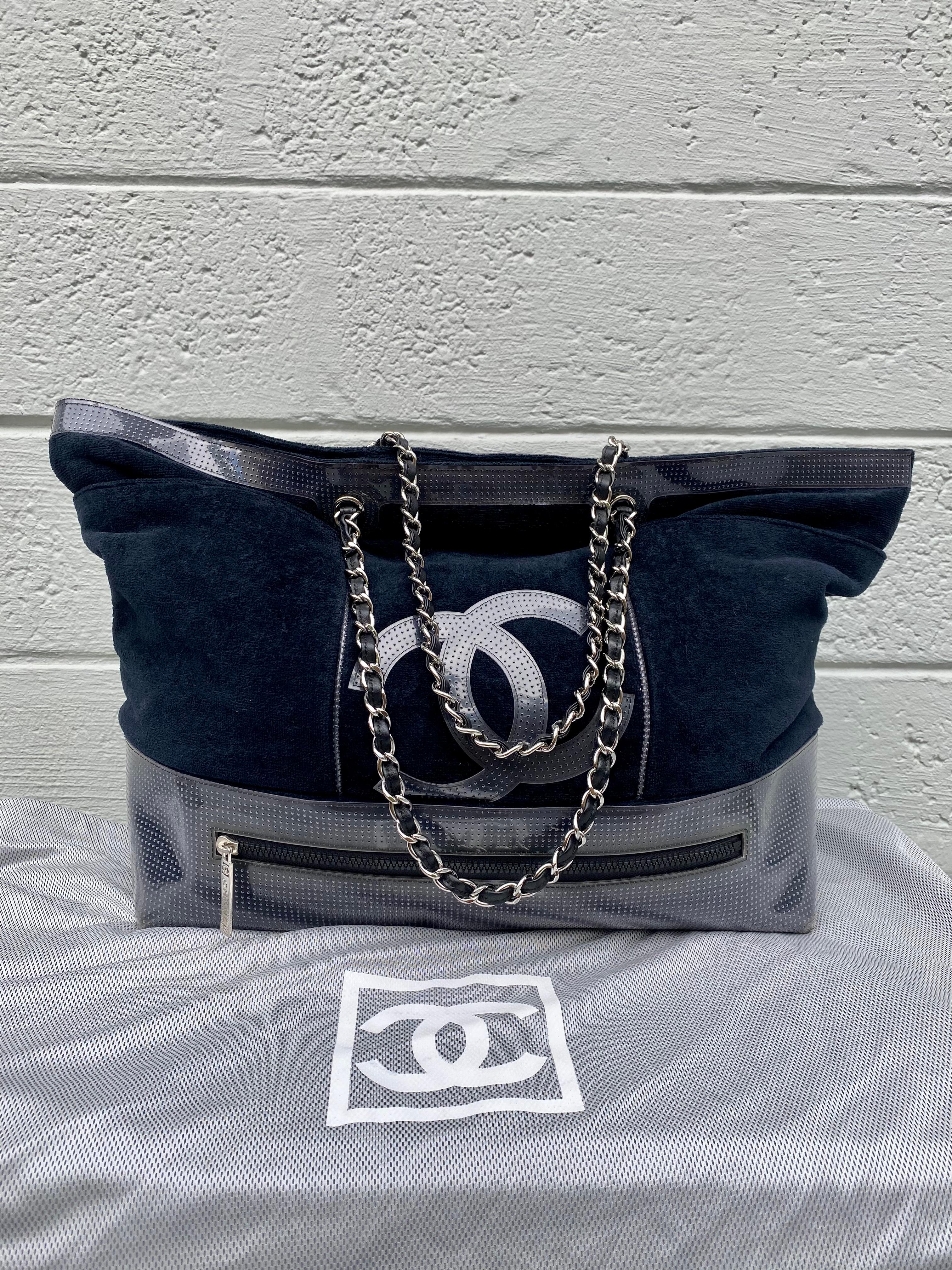 Vintage Rare Chanel Plush Terry Cloth Maxi Weekender Travel Beach Shopper Tote For Sale 13