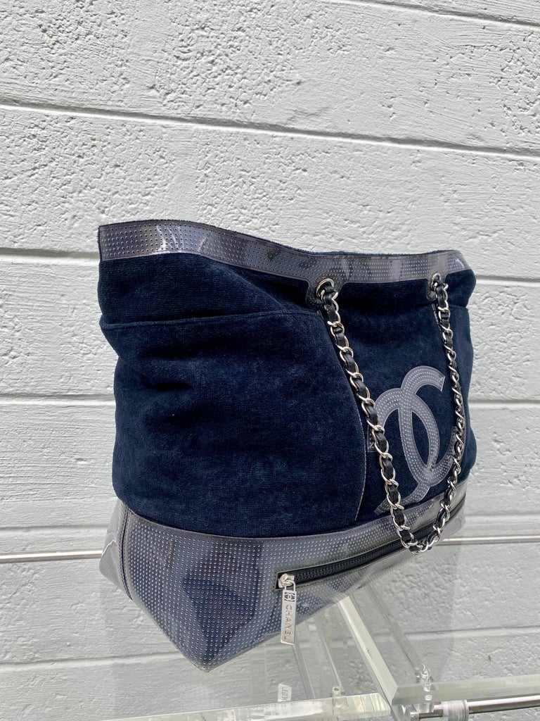Vintage Rare Chanel Plush Terry Cloth Maxi Weekender Travel Beach Shopper Tote En vente sur 1stDibs chanel plush bag