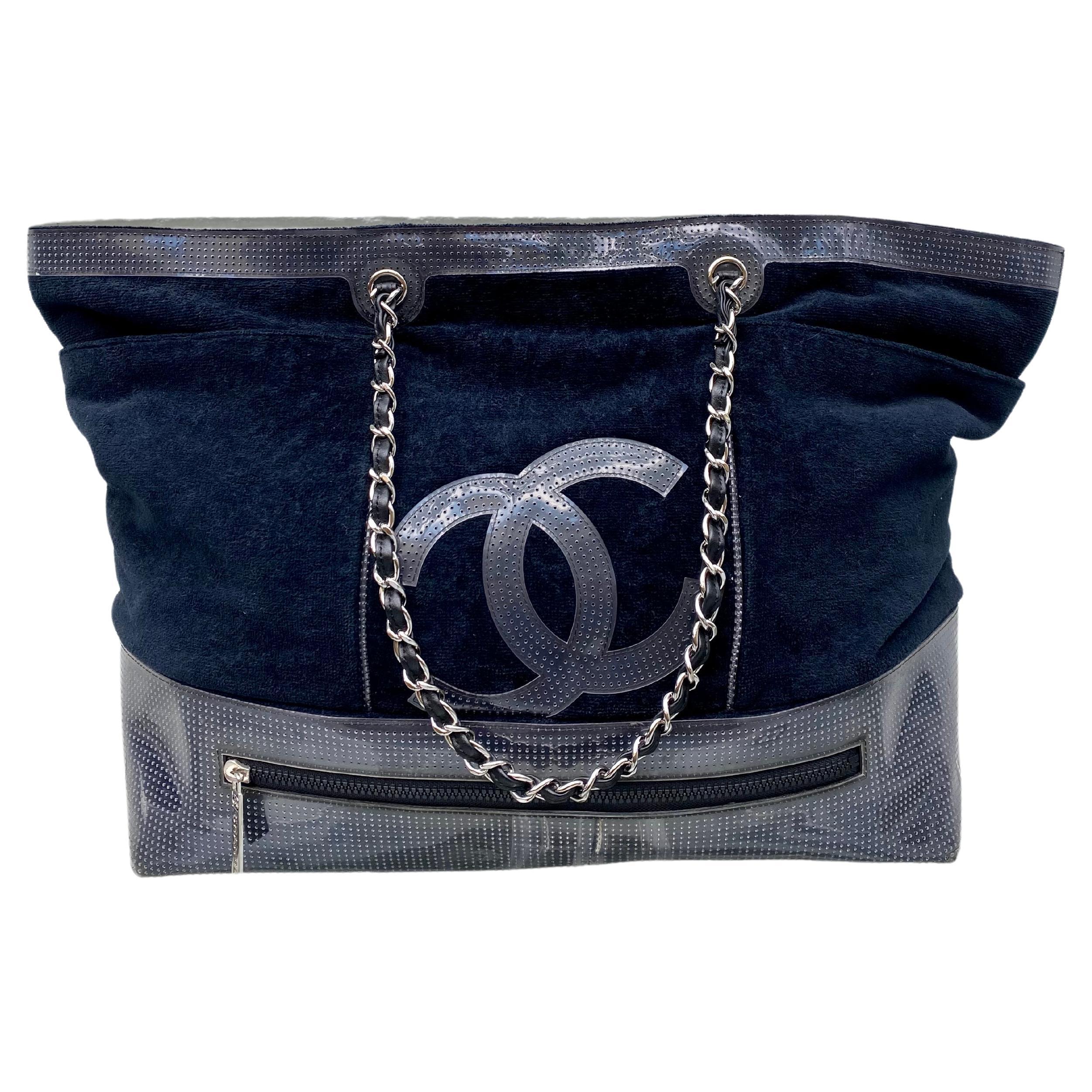 Vintage Rare Chanel Plush Terry Cloth Maxi Weekender Travel Beach Shopper  Tote For Sale at 1stDibs