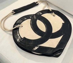 Chanel Terry Vinyl Ecru White CC Heart Bag Black White
